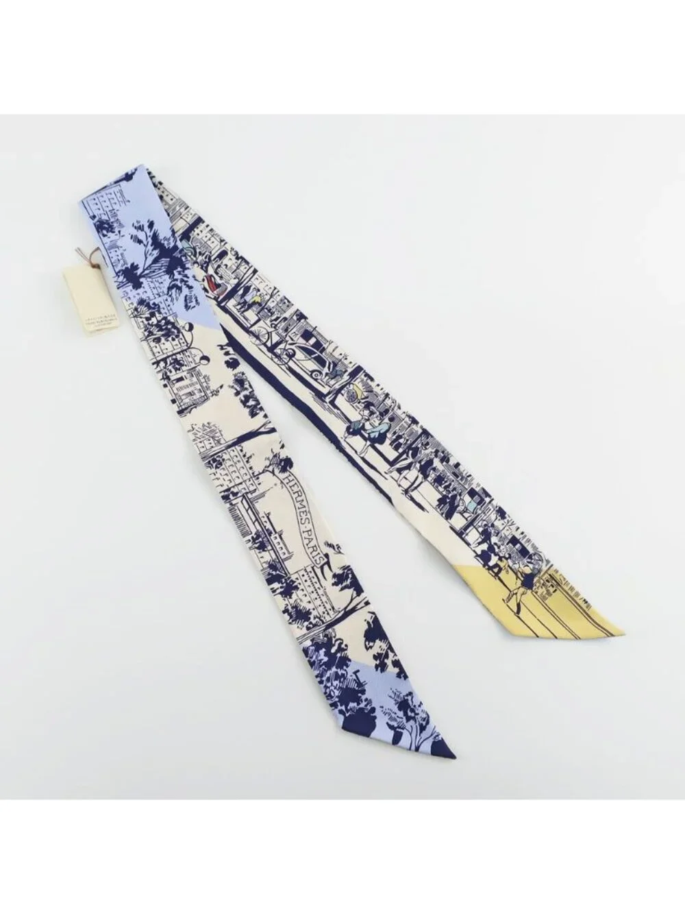 ★SOLD★ Hermes Heaven Twill From the Shadow of the Boulevard Blue Yellow Silk - Picture 2 of 10